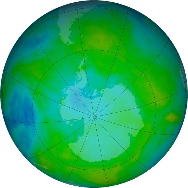 Antarctic ozone map for 19 January 1992